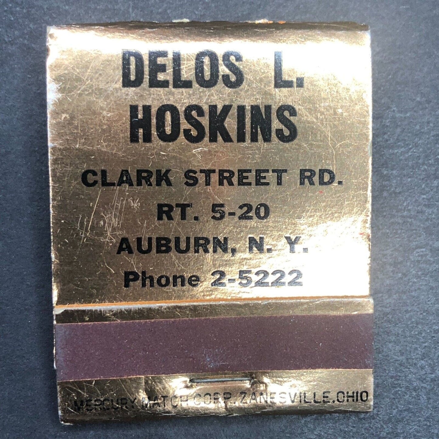 Auburn, NY Delos L. Hoskins Mobilgas Case Crosley Full Matchbook c1940's-50's