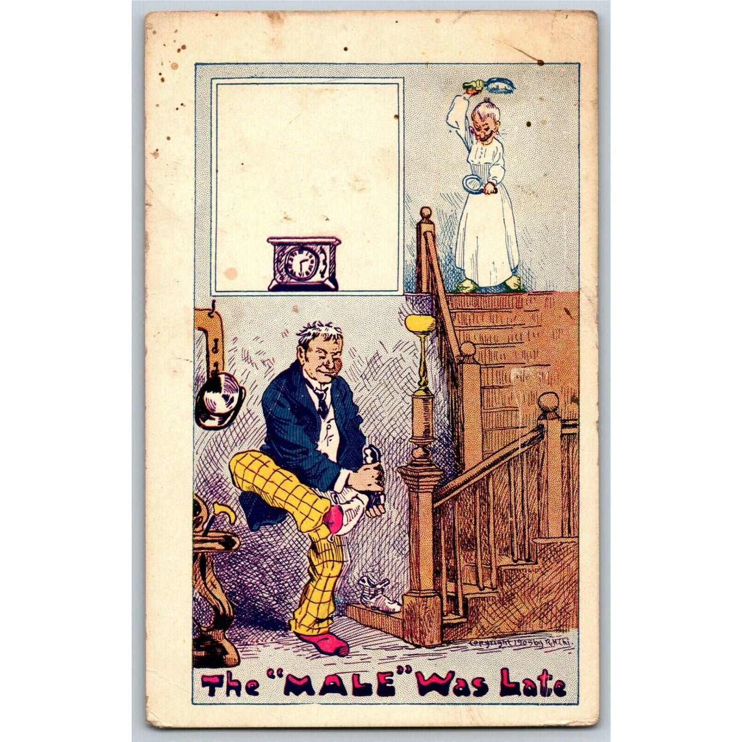 "The Male Is Late" c1905 Undivided Comic Marriage Humor Postcard