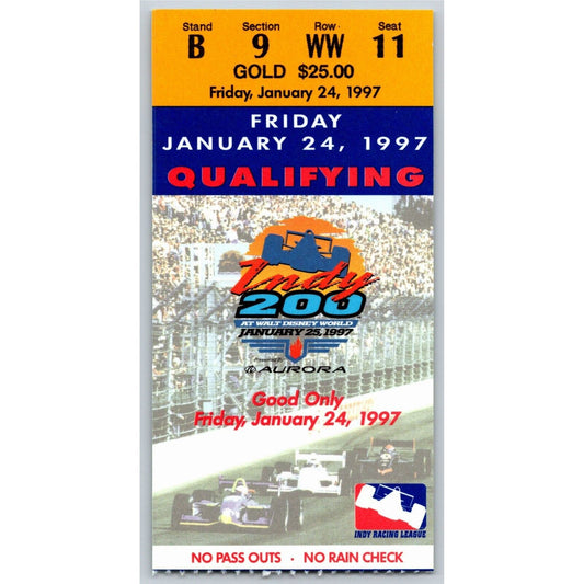 1997 Indy 200 Walt Disney World Friday 1/24 Qualifying Ticket Stub - Seat 11