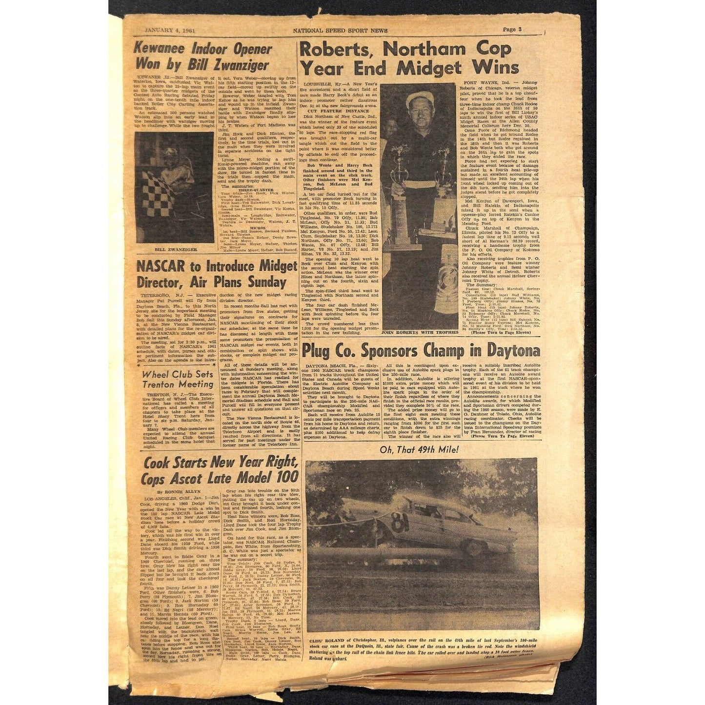 National Speed Sport News 1/4 1961 Roberts and Northam Midget Wins Racing 11pp