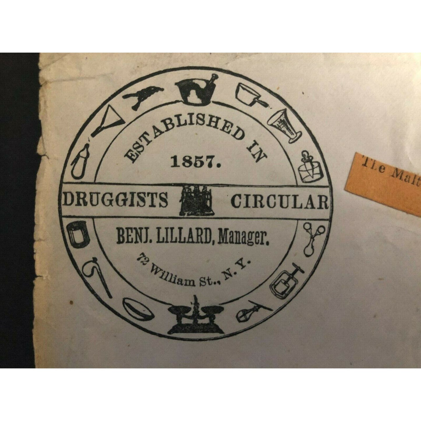 Scarce 1893 "Druggists Circular" Advertising Cover - 72 William St. NYC