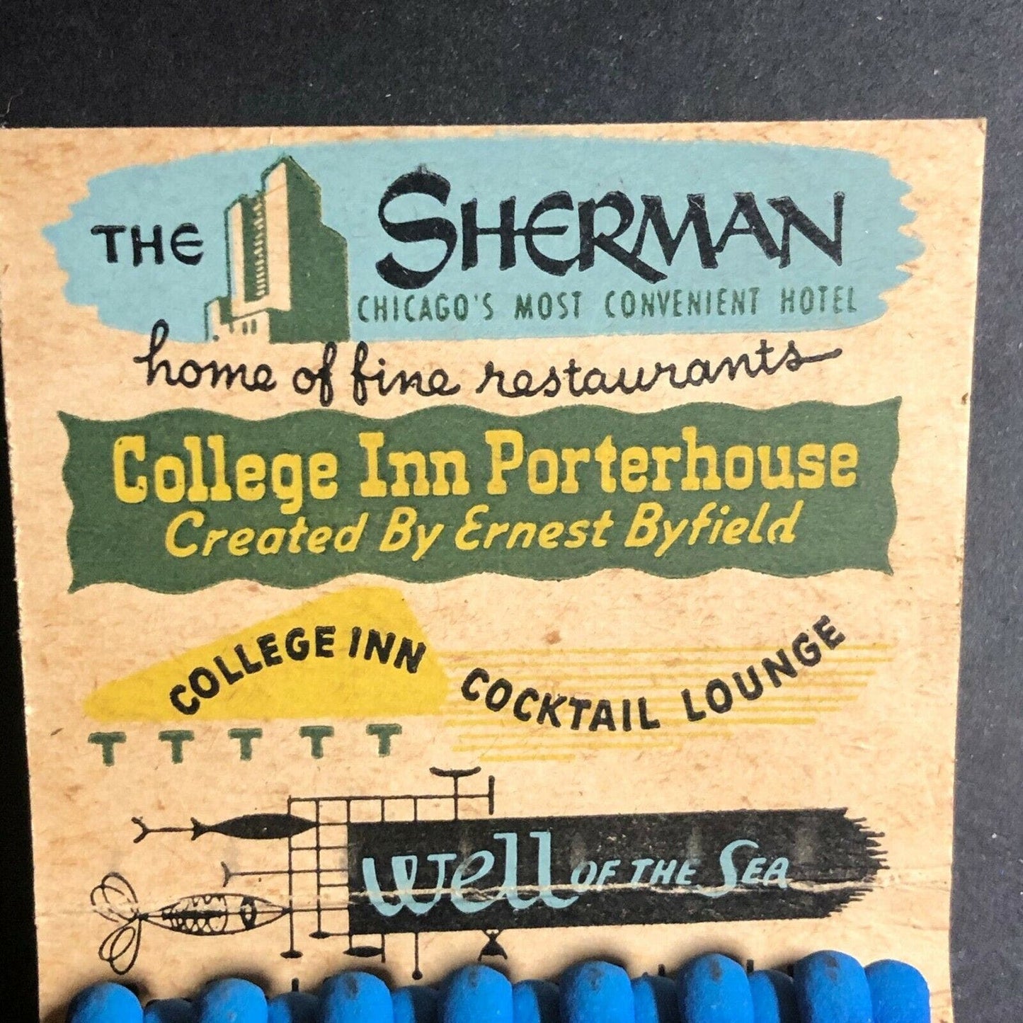 1970's-80's Vintage Full Matchbook The Sherman / College Inn Porterhouse Chicago