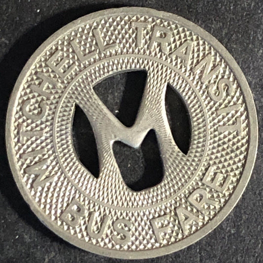 Mitchell Transit (SD) WM G/F School Fare Bus Transit Token "M" c1952 - 20mm