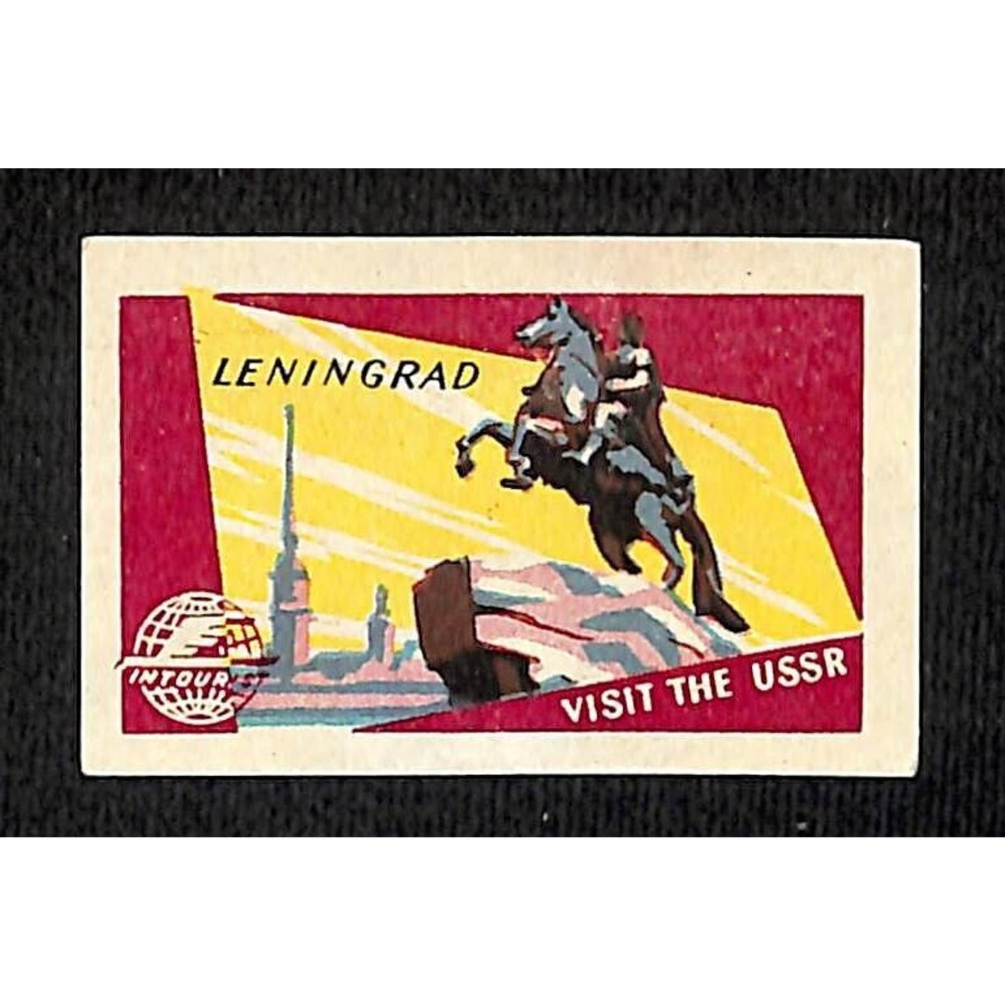 Vintage Matchbox Label Intourist Visit the USSR - Leningrad c1955-65