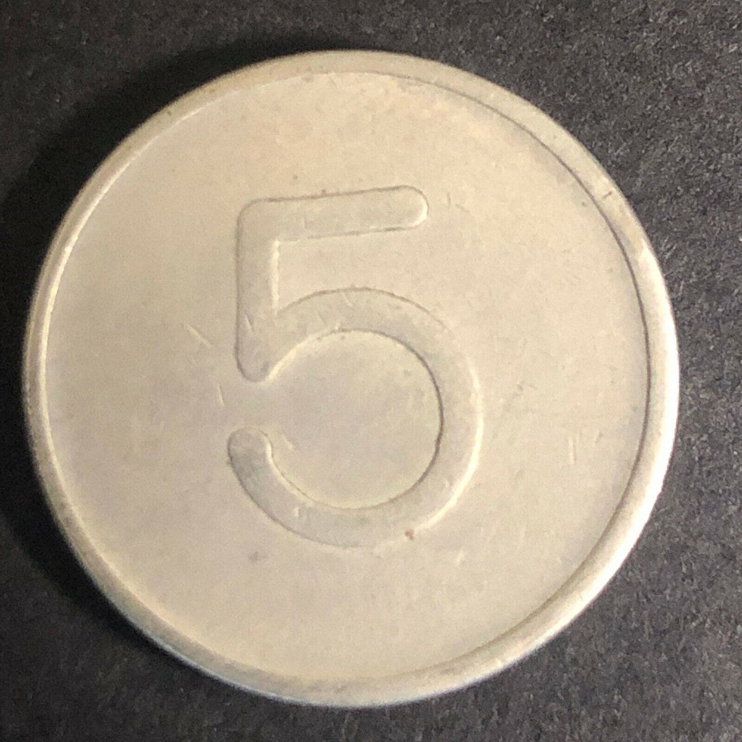 Vintage 20mm Nickel Plated Brass "5" "Hull Metro Transportation" Quebec Token