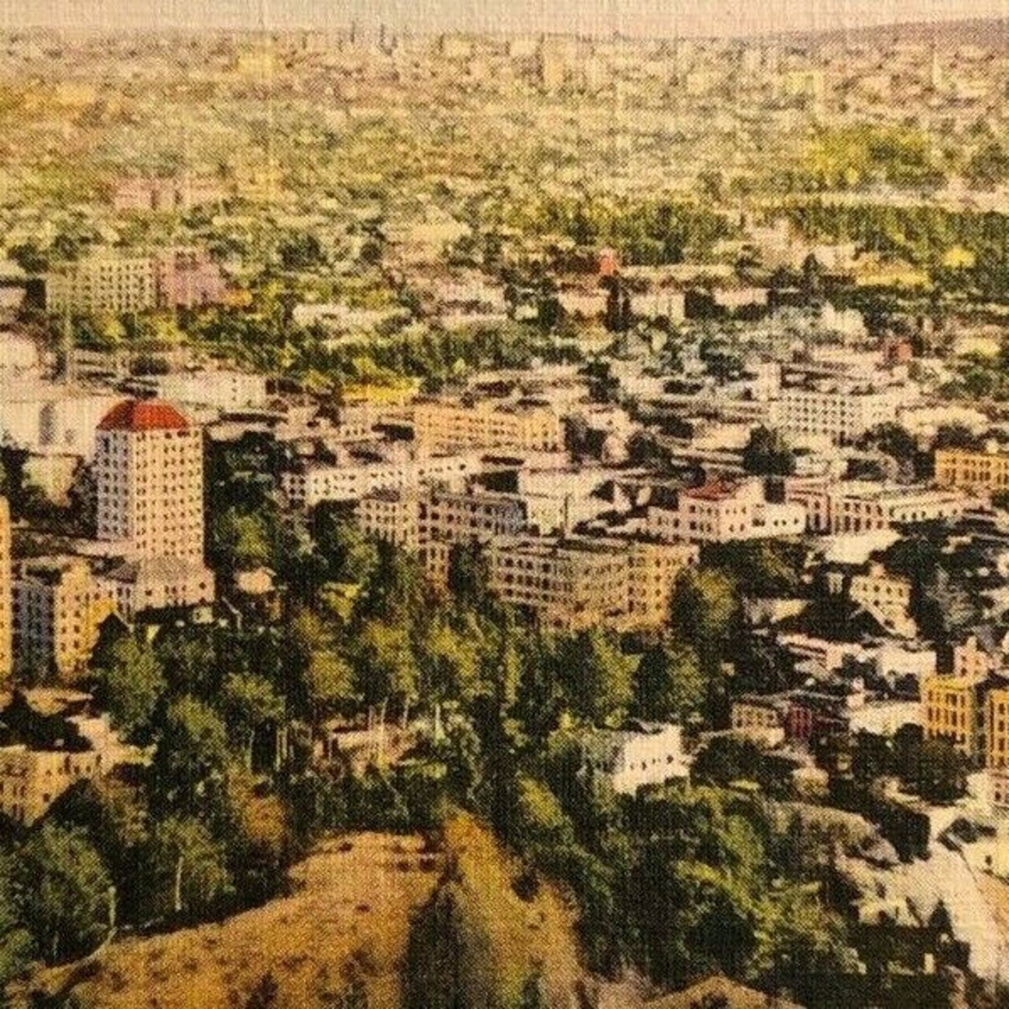 Vintage Linen Postcard - Aerial View Business District - Hollywood, CA