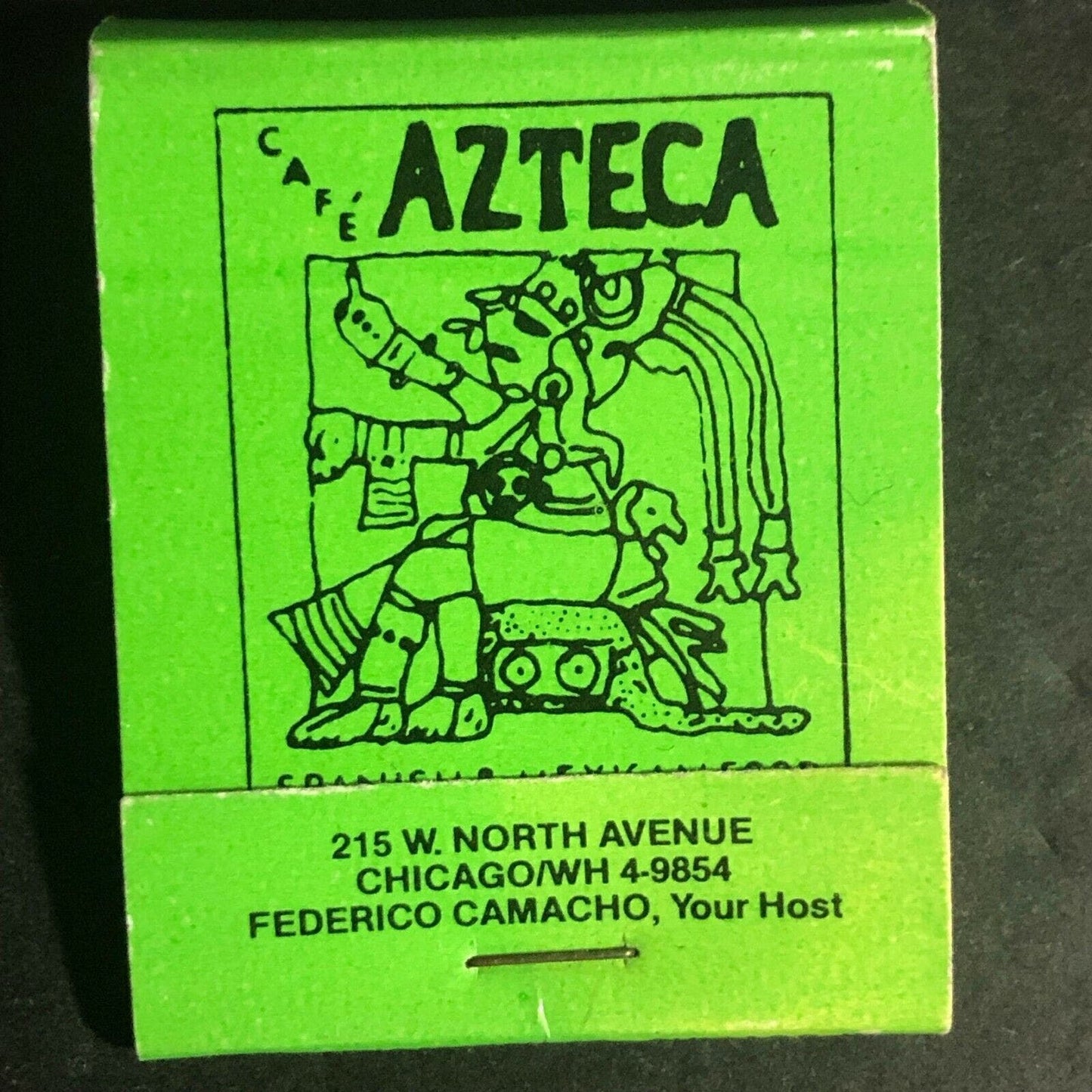 Vintage c1970's Full Matchbook "Cafe Azteca" Spanish Mexican Rest. Chicago (GRN)