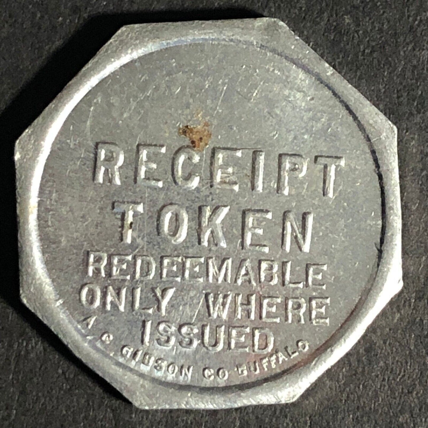 A.C. Gibson Co. 2300 Genesee St. Buffalo Alum. Receipt Token Octagon 22.58mm