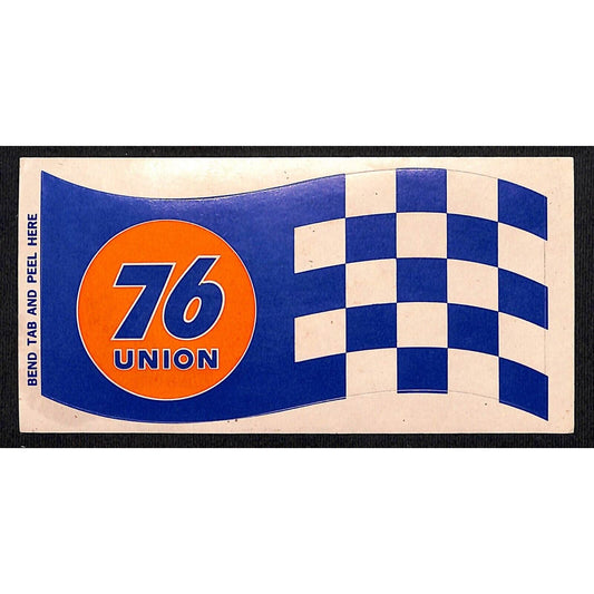 76 Union Gas Racing Auto Sticker Decal c1970 5 1/2" Blue Checkered Flag - Scarce