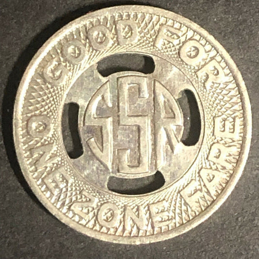c1941 16mm Springfield Street Railway G/F One Zone Fare Brass Transit Token MASS