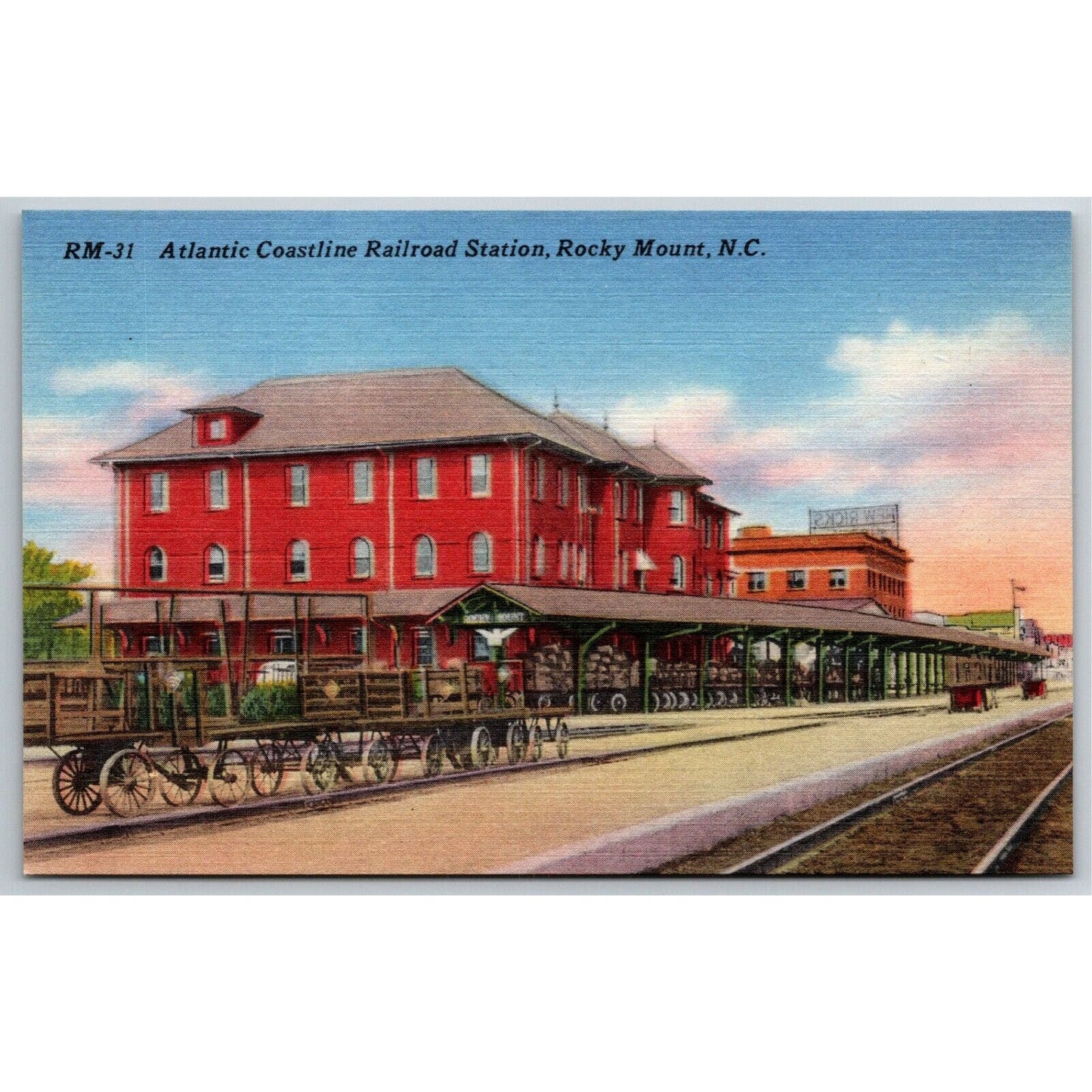 Vintage Linen Postcard Atlantic Coastline Railroad Station Rocky Mount, NC UNP