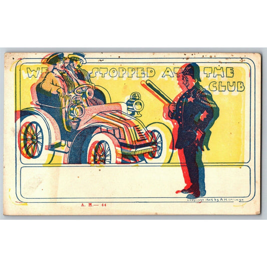 "We Stopped At The Club" c1905 Undivided Comic Police Humor Postcard