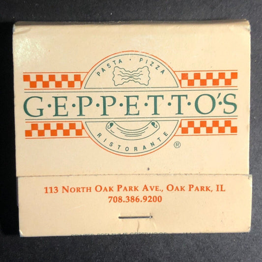 Geppetto's Restaurant Oak Park, IL Full Matchbook c1975-85 VGC Scarce