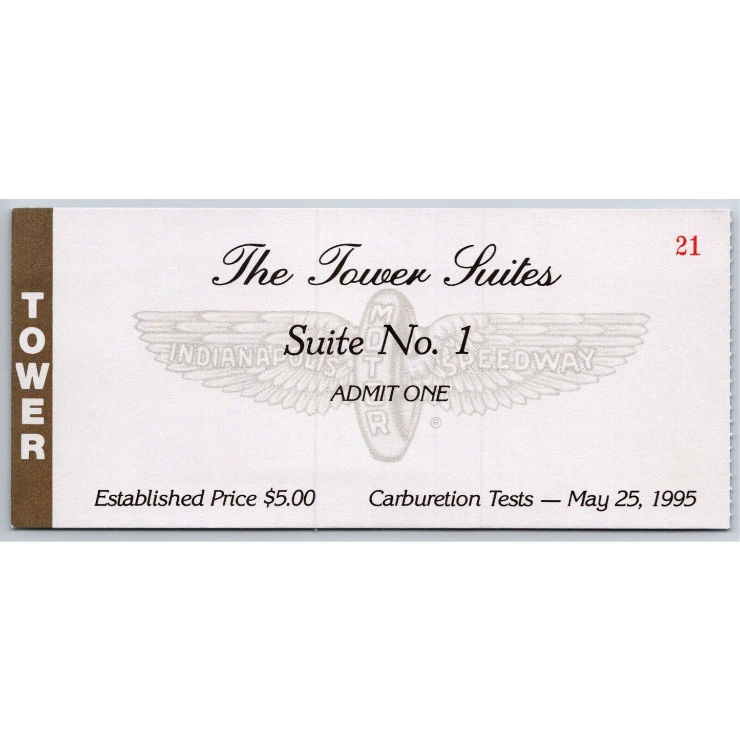 1995 Indy 500 Carburetion Day Tower Suites Ticket Stub IMS Indianapolis #21