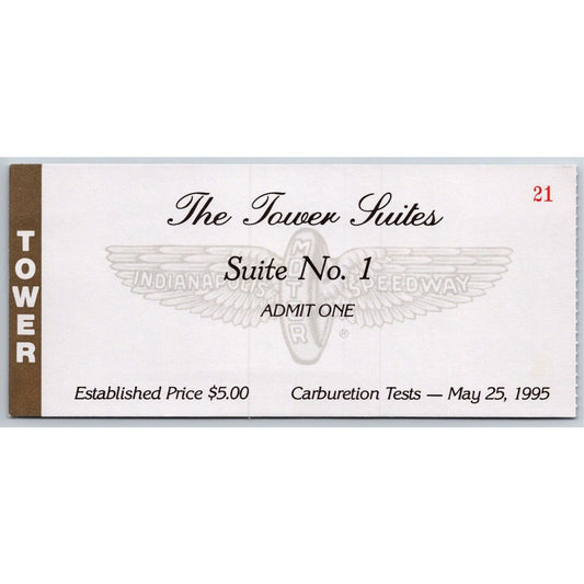 1995 Indy 500 Carburetion Day Tower Suites Ticket Stub IMS Indianapolis #21