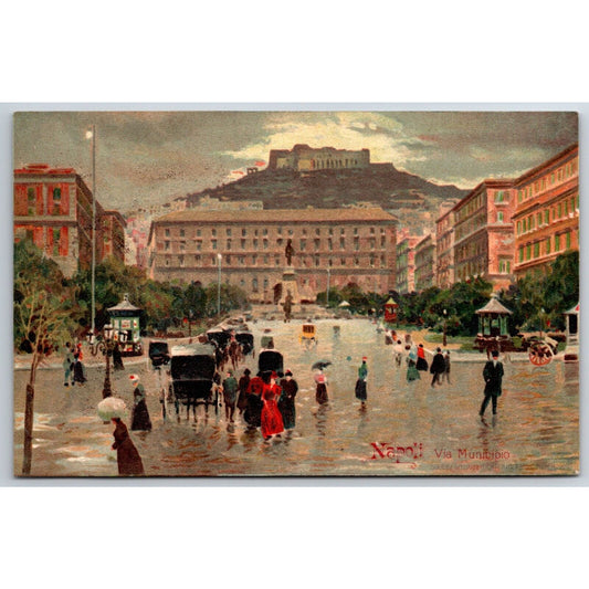 Naples Town Hall w/ Busy Street Scene Postcard c1901-1907 NP