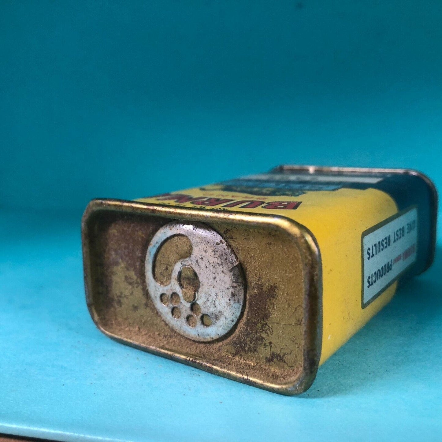 Burma Brand Chicago Sage Spice Tin 3 1/8"h Fiber Body w/ Tiger c1940's Scarce