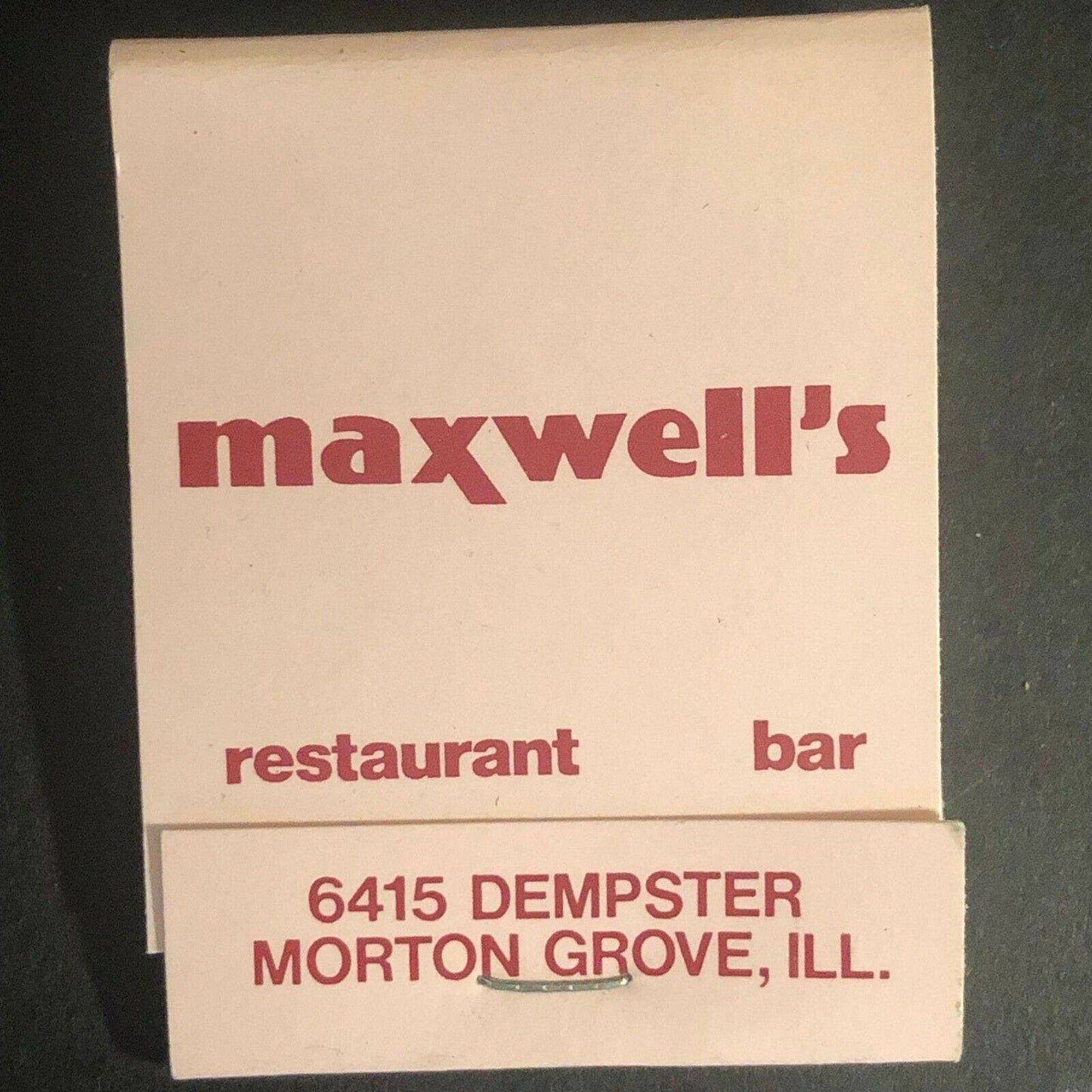 Vintage c1970's-80's Full Matchbook "Maxwell's Restaurant Bar" Morton Grove, IL