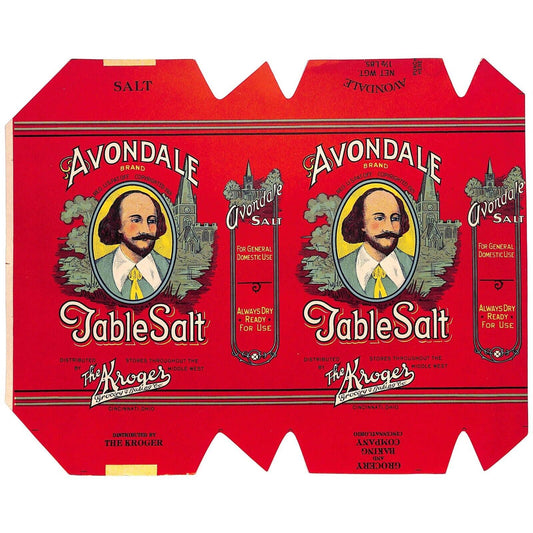 Avondale Brand Table Salt Paper Label c1920's-30's Kroger Cincinnati, OH Scarce