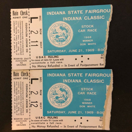 2 1966 Indiana State Fairgrounds USAC "Indiana Classic" Car Race Ticket Stubs