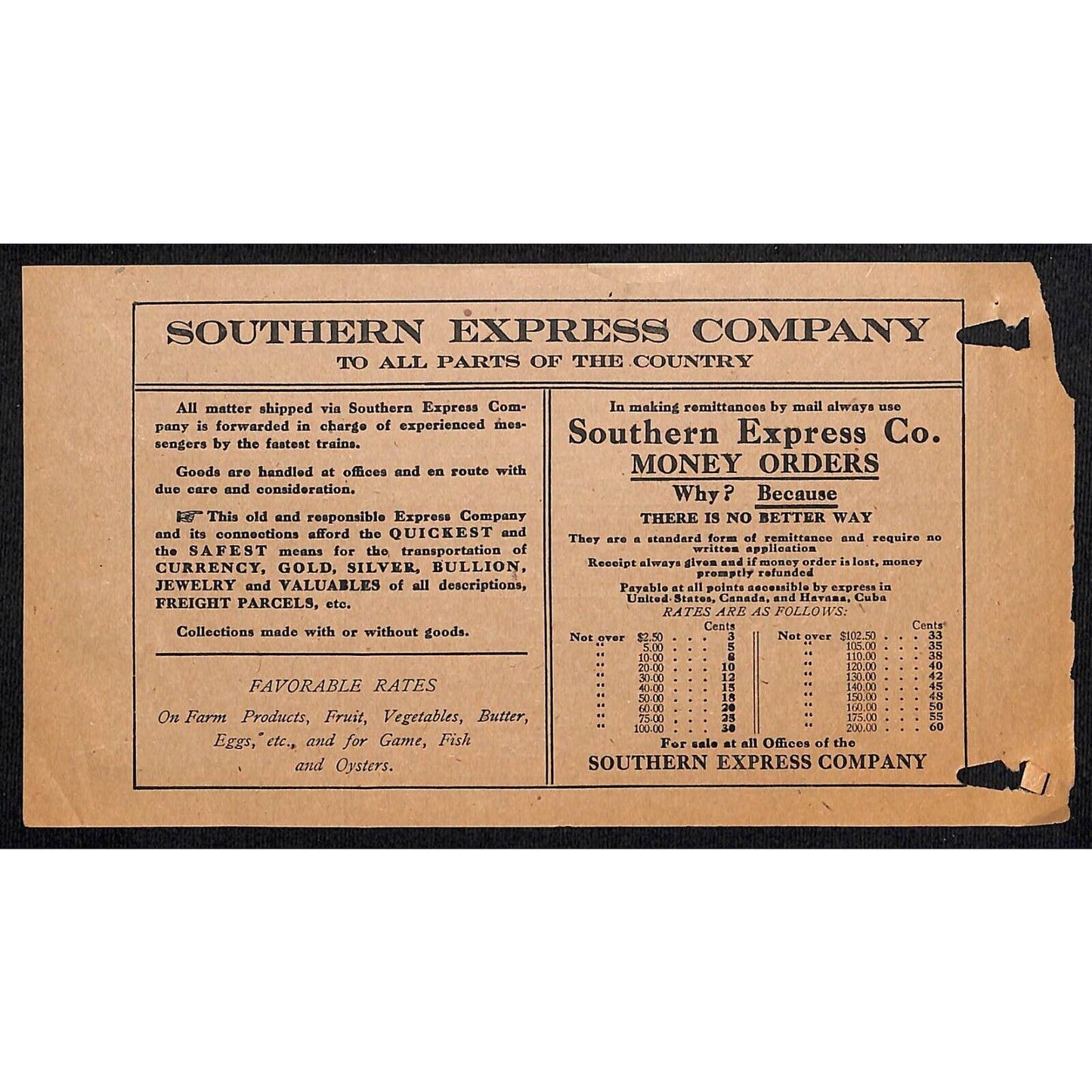 Southern Express Co. 1917 Blacksburg, VA Railroad 5¢ "Uniform Express Receipt"