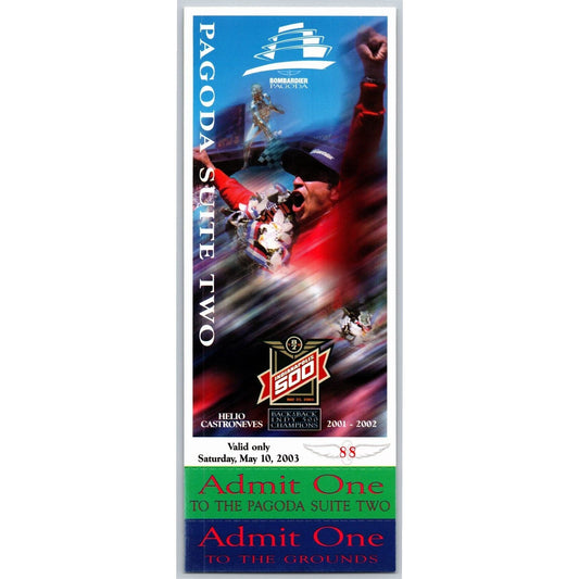 2003 Indy 500 Saturday 5/10 Pagoda Suite Two Unused Ticket IMS #88