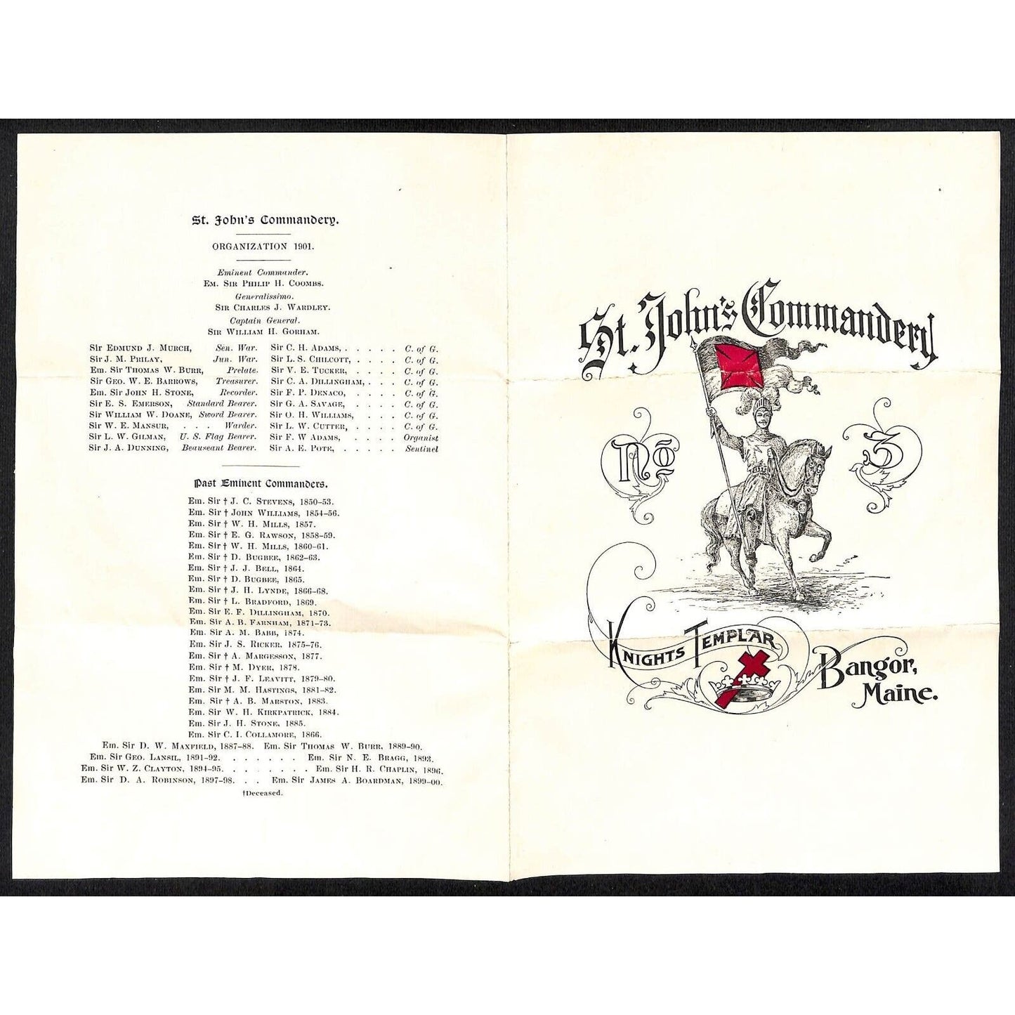 Newburgh ME Amos W. Knowlton* 1901 Bangor Knight's Templar St. John's Commandery