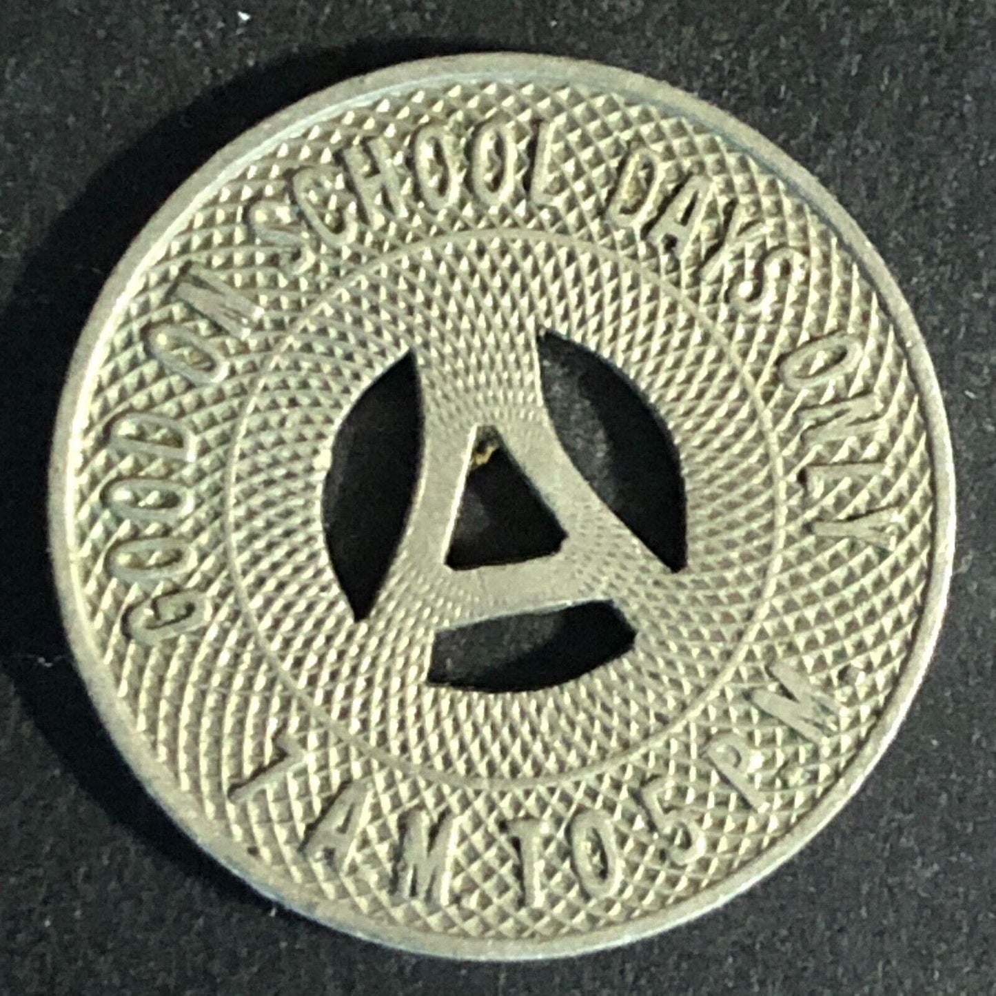 Albuquerque Bus Co. (NM) WM "Good on School Days Only" Token c1928 23mm