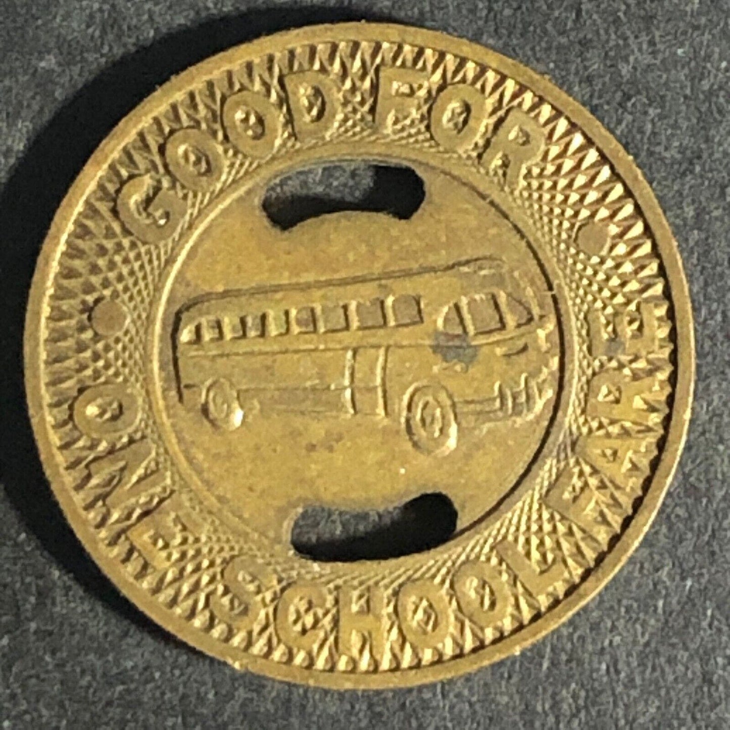 Battle Creek Coach Co. G/F One School Fare Brass Bus Token 16.42mm Very Scarce