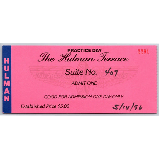 1996 Indy 500 Practice Day Hulman Terrace Ticket Stub Indianapolis #2291