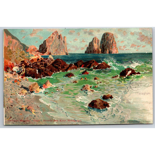 Italian Postcard "Capri's Birreria to the Hangover" Rocky Sea Shore c1901-1907