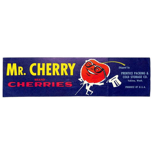 Mr. Cherry Cherries Paper Crate Label Anthropomorphic Yakima, WA c1950's