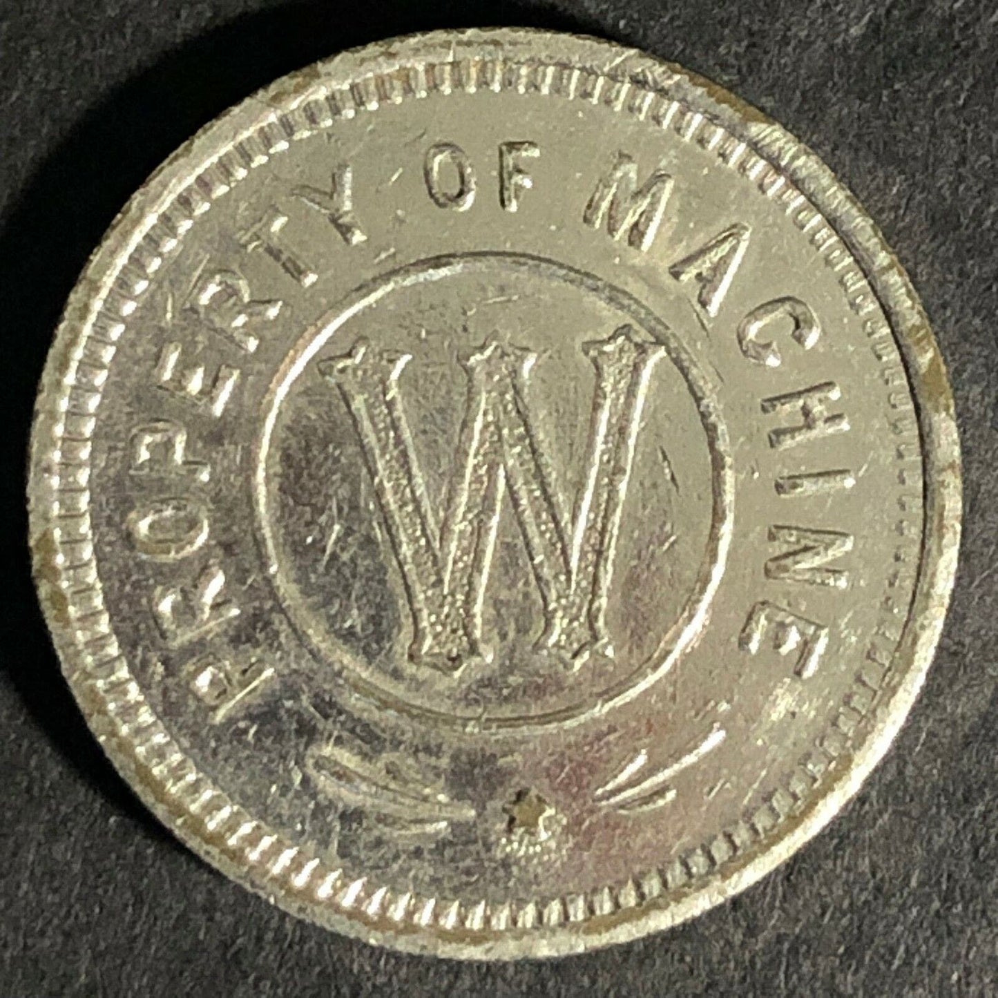 Property of the Machine "W" (W.E. & S Co.) Arcade Game Token 22mm c1980's-90's