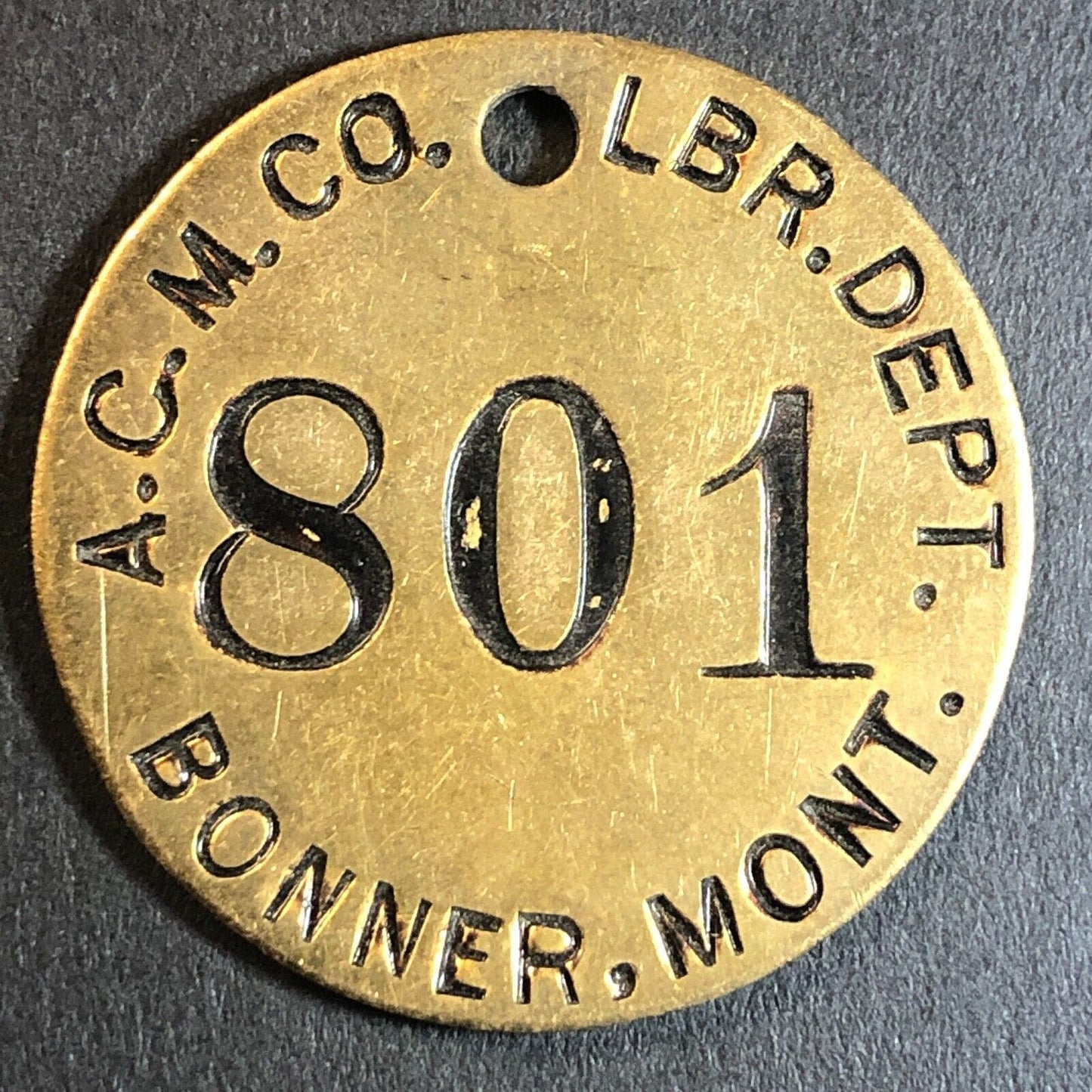 Anaconda Copper Mining Co. Bonner, MT Saw Mill Brass Tool Check Tag 32.5mm #801