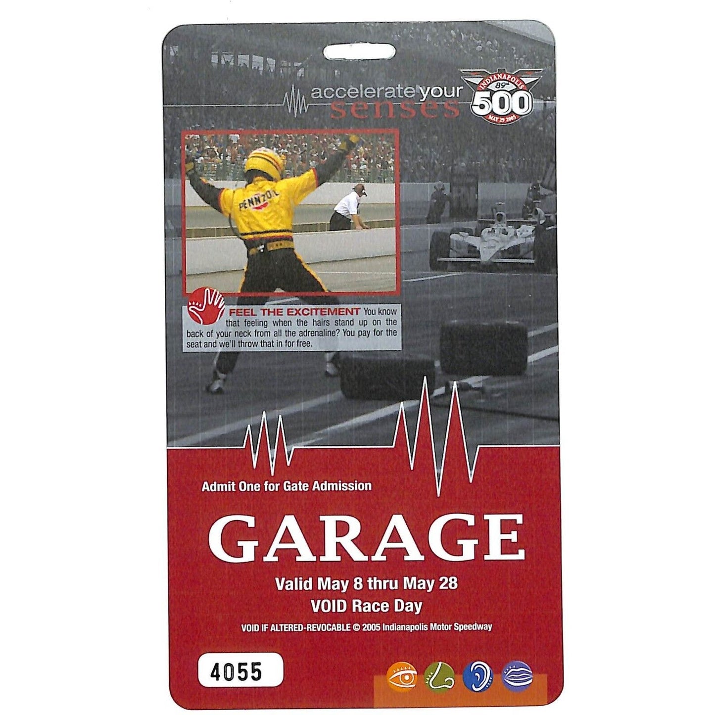 2005 Indy 500 Garage Access Ticket Pass Indianapolis IMS #4055 VGC