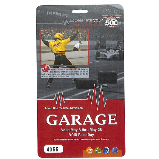 2005 Indy 500 Garage Access Ticket Pass Indianapolis IMS #4055 VGC
