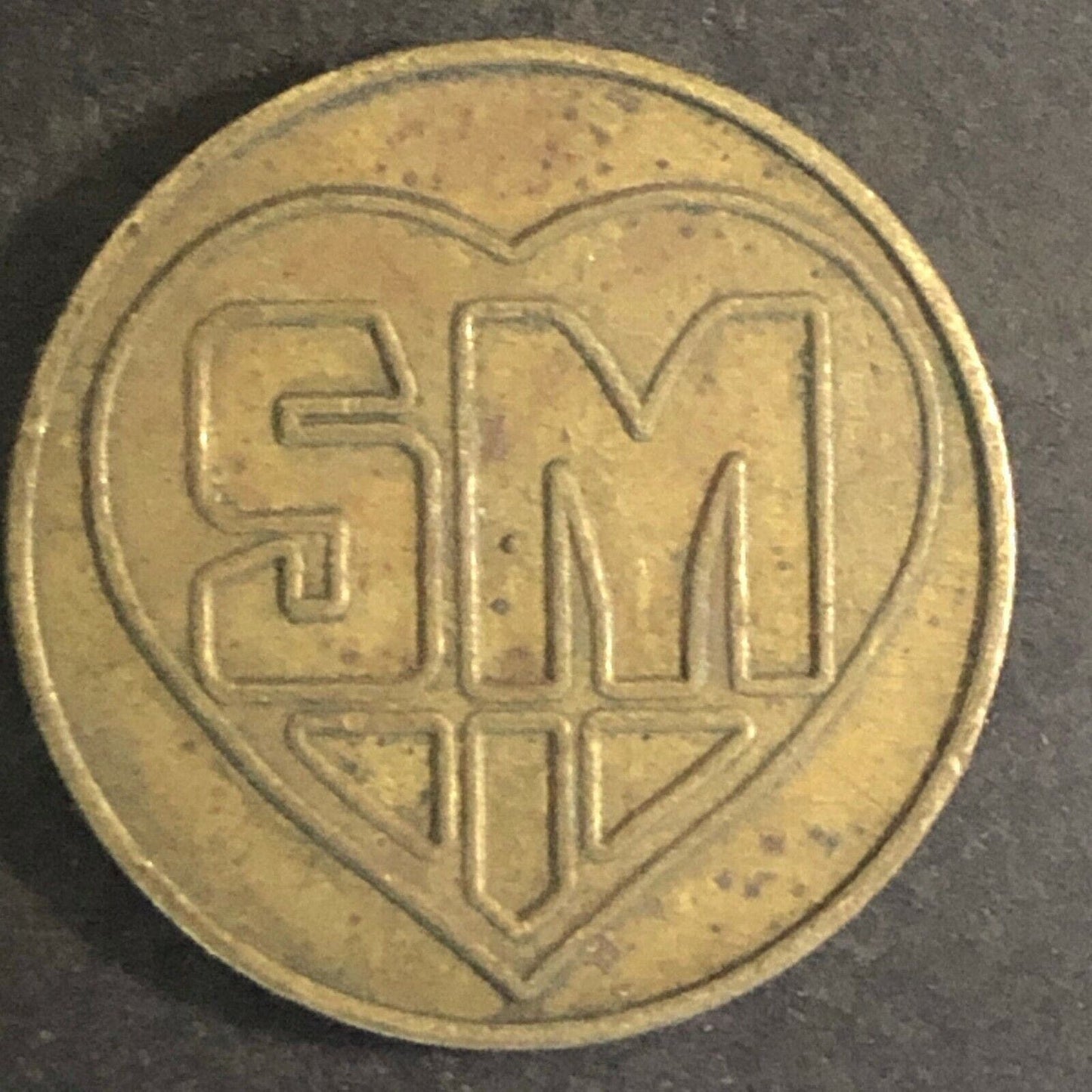 Vintage 21mm Brass "SM or 5M" Token Inside Heart