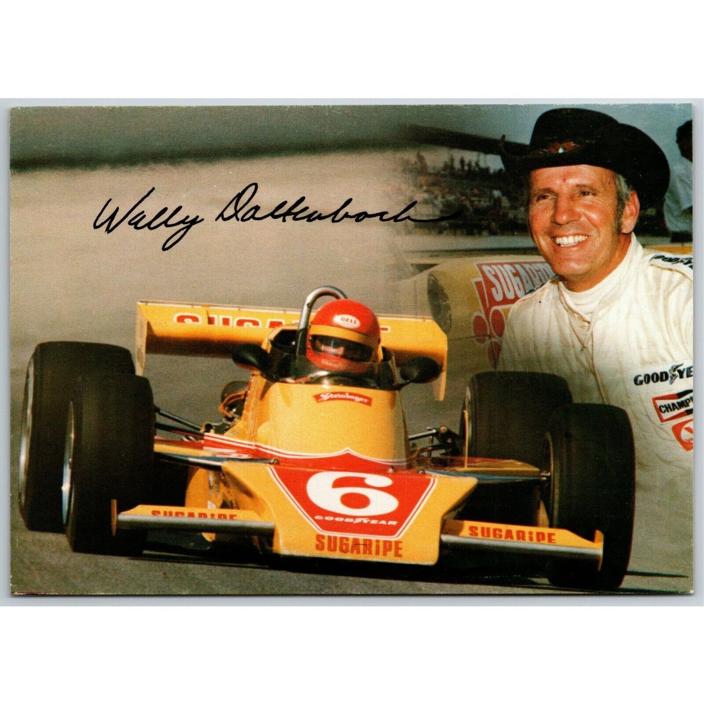 Vintage Oversized Indy 500 Postcard c1978 "Wally Dallenbach" 5" x 7"