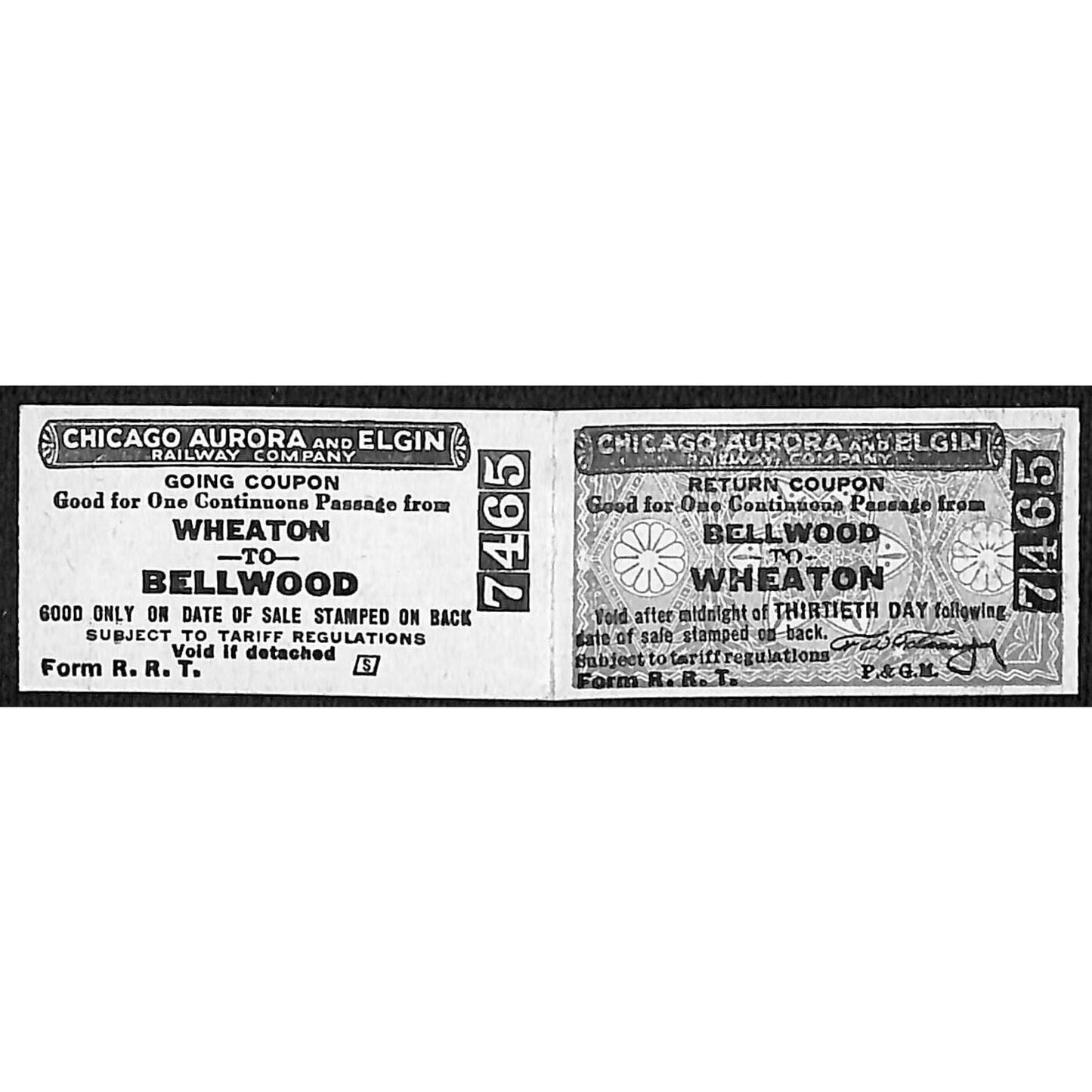 Chicago Aurora and Elgin RY (1902-57) Ticket CA&E Bellwood Wheaton #7465