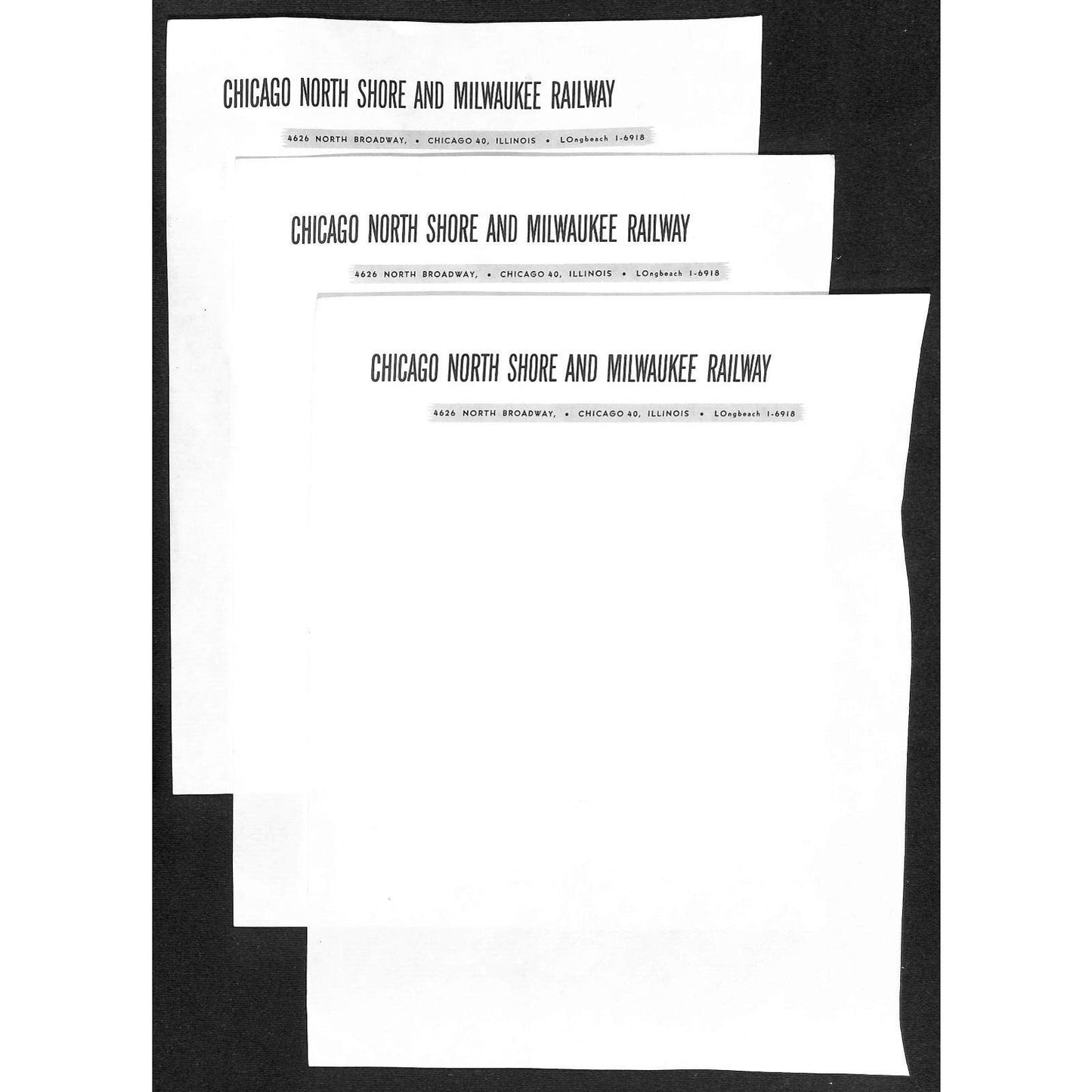 Chicago North Shore and Milwaukee Railway Railroad 3 Standard Stationary Sheets