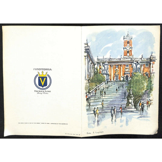 1971 Incres Line Luxury Cruises The Victoria Dinner Menu "Views of Rome" Art