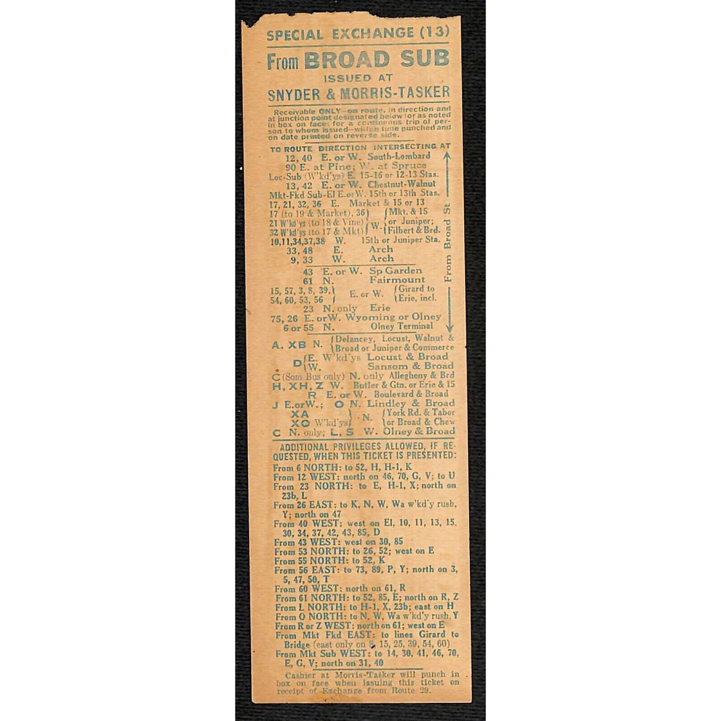 Vintage c1940's-50's Ticket - Philadelphia Transit Co. - Broad Sunway #6000