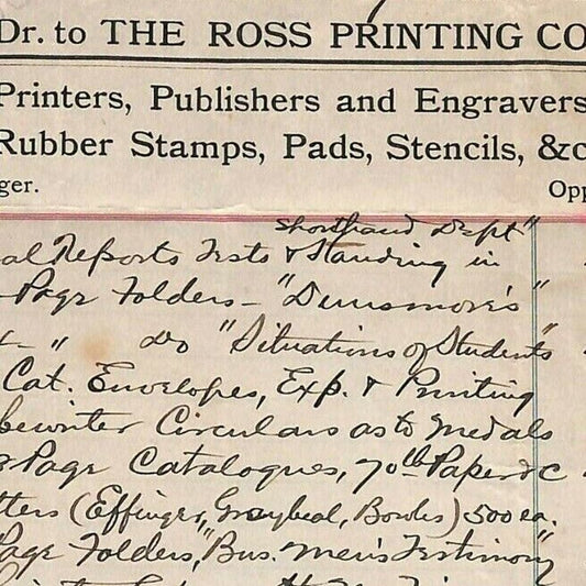 1907 Scarce Ross Printing Co. Letterhead Billhead Staunton, VA w/ Long List