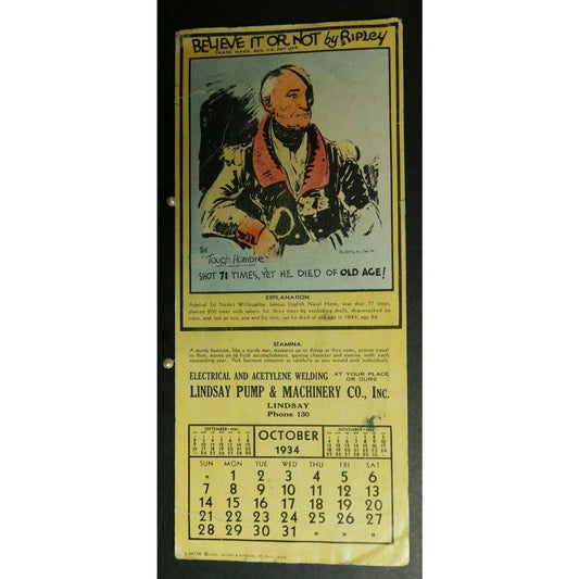 1934 Ripley's Ink Blotter Advertising - Linday Pump & Machinery California