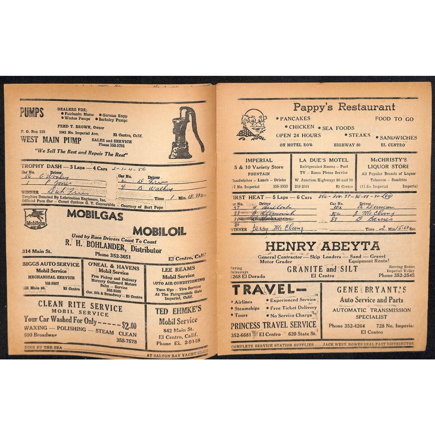 Scarce c1965-66 California Auto Racing CRA Program Big Car El Centro 16pp.Hogle