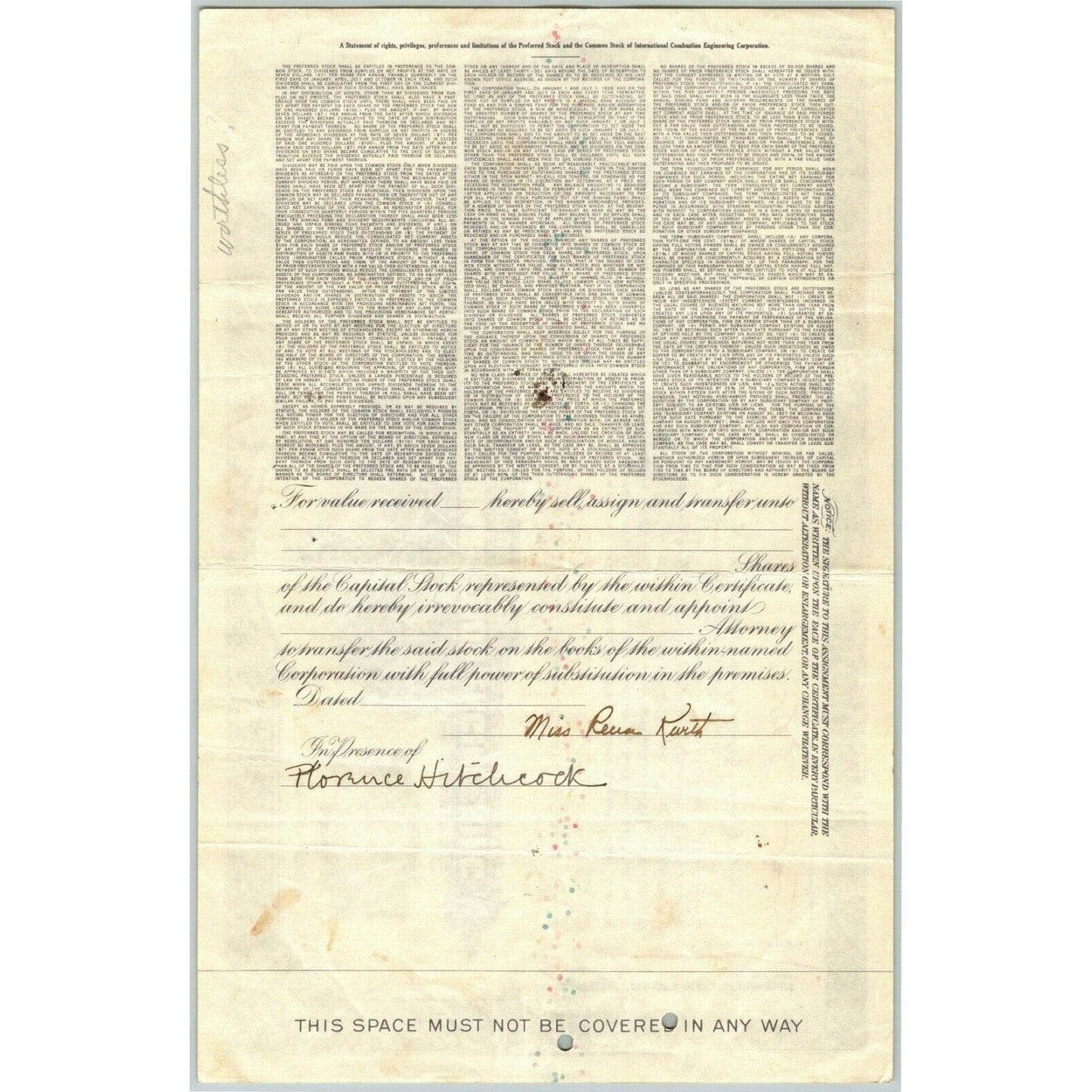 Vintage 1929 Stock Certificate "International Combustion Engineering"