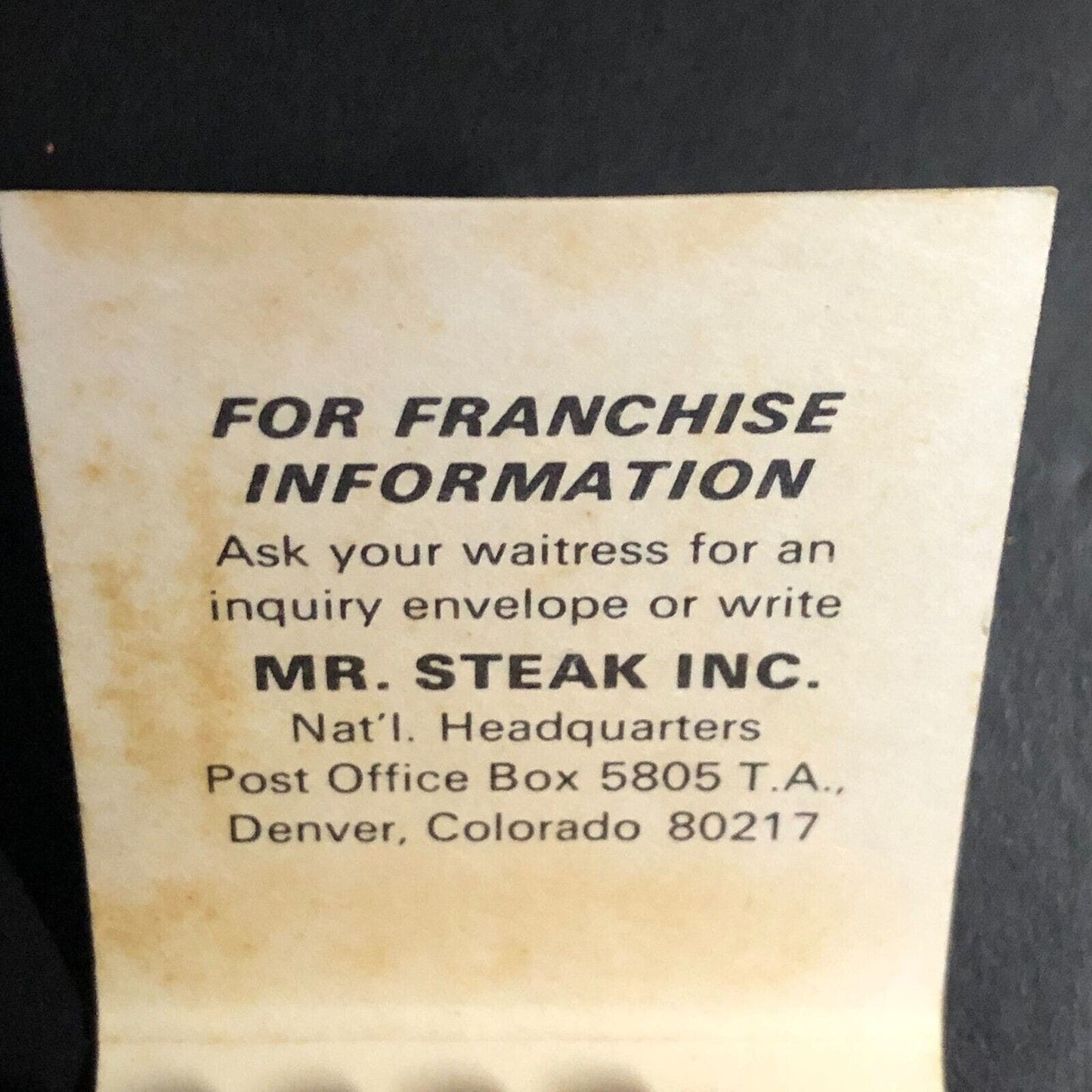 Mr. Steak #258 Indianapolis Restaurants Full Matchbook c1964-74 - VGC Scarce