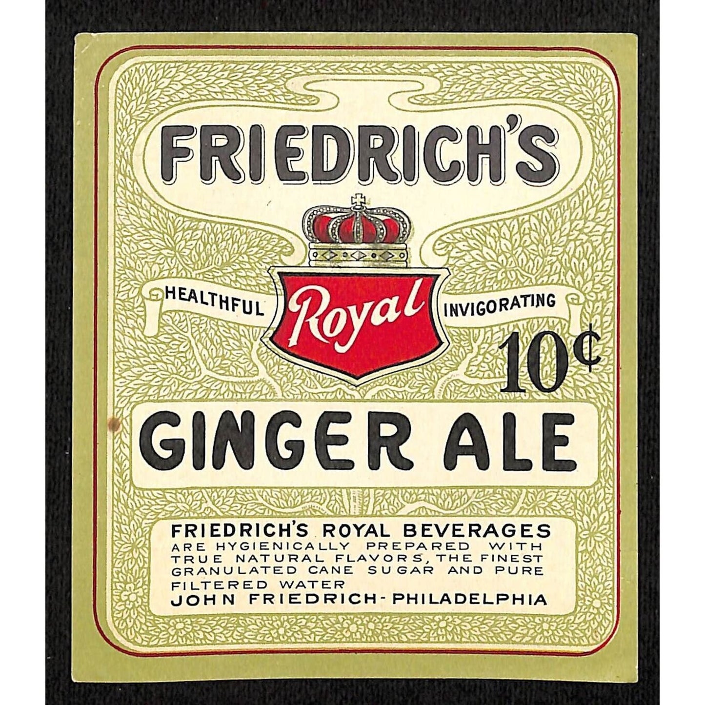 Friedrich's Royal Ginger Ale Soda Paper Label Beverage Phila.c1930's-40's Scarce