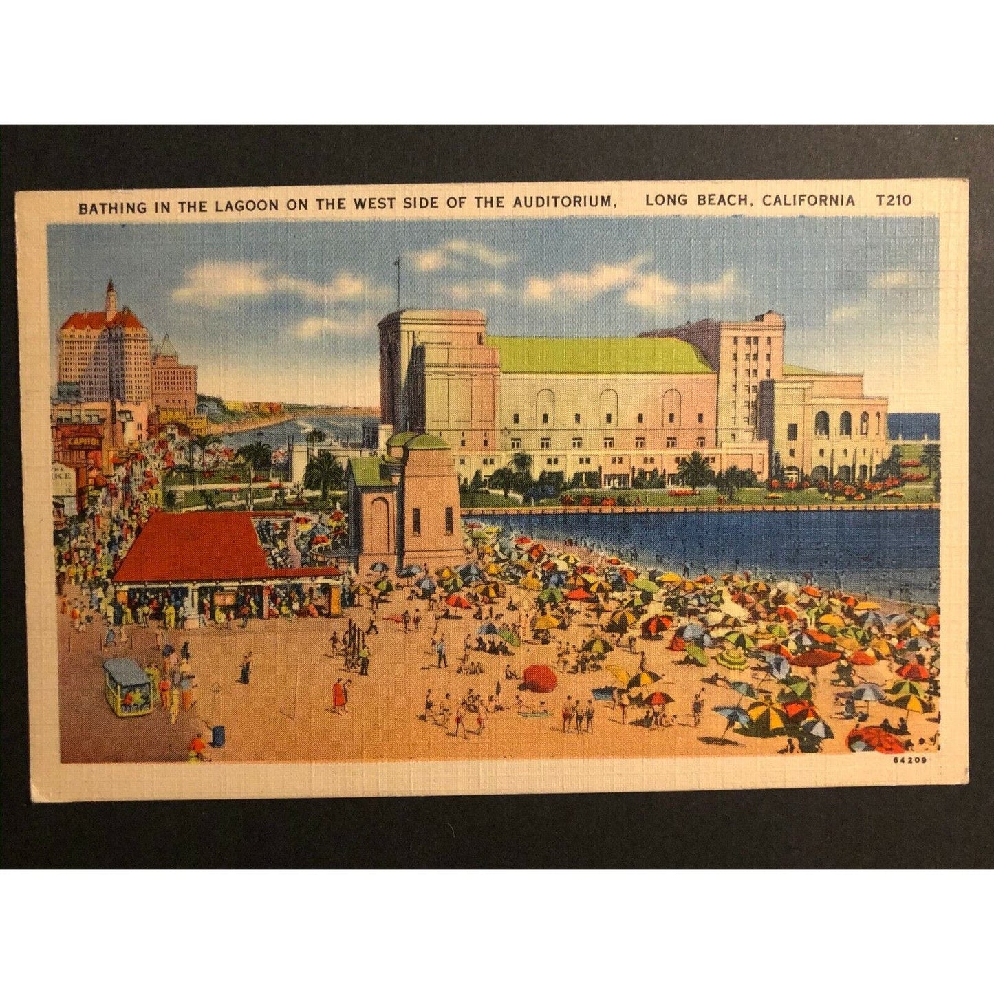 Vintage Linen Postcard - Bathing in the Lagoon / West Side Audi.. Long Beach, CA
