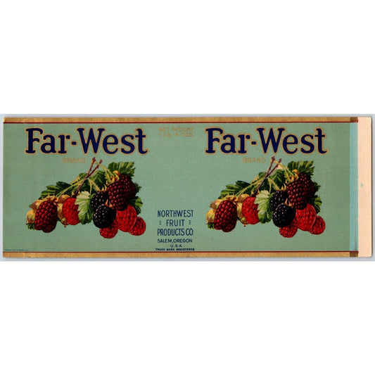Far West Brand Raspberries Paper Can Label Salem Oregon c1915-20 Gold Ink Scarce